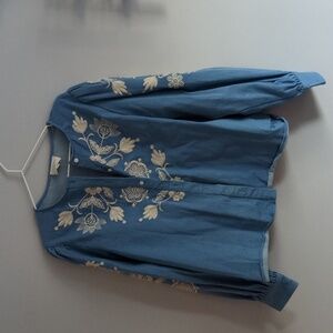 Sezane embroidered chambray button blouse, sz 44